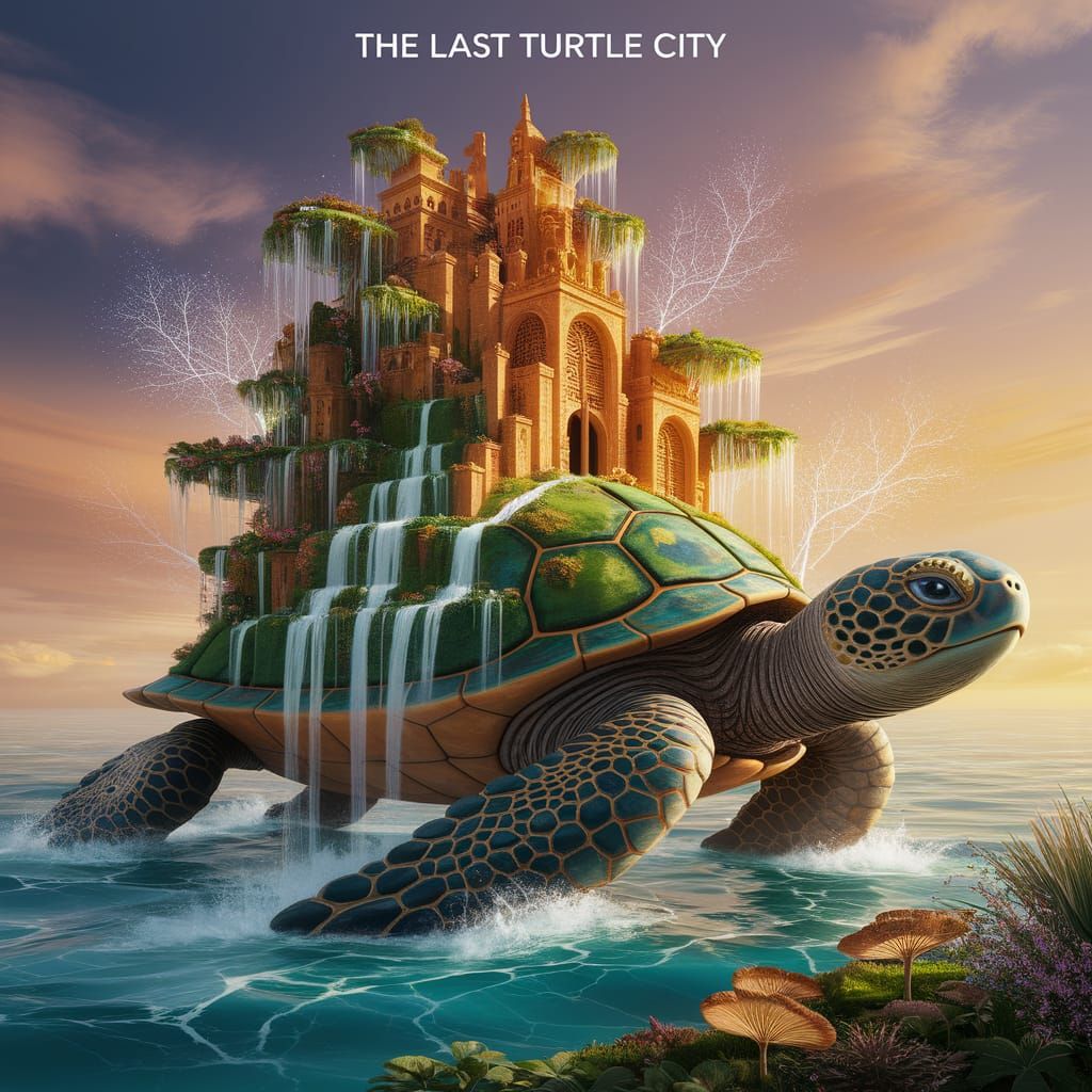 The Last Turtle City: Eco-Fantasy Biosphere in Sunset Light