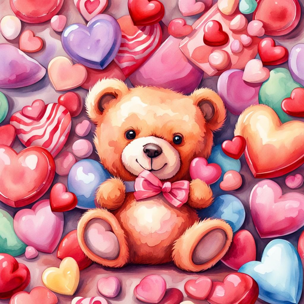 Whimsical Watercolor Valentine's Card in Candy Art Style