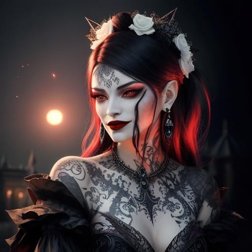 An enchantingly beautiful, venomous  female vampire with  bl...