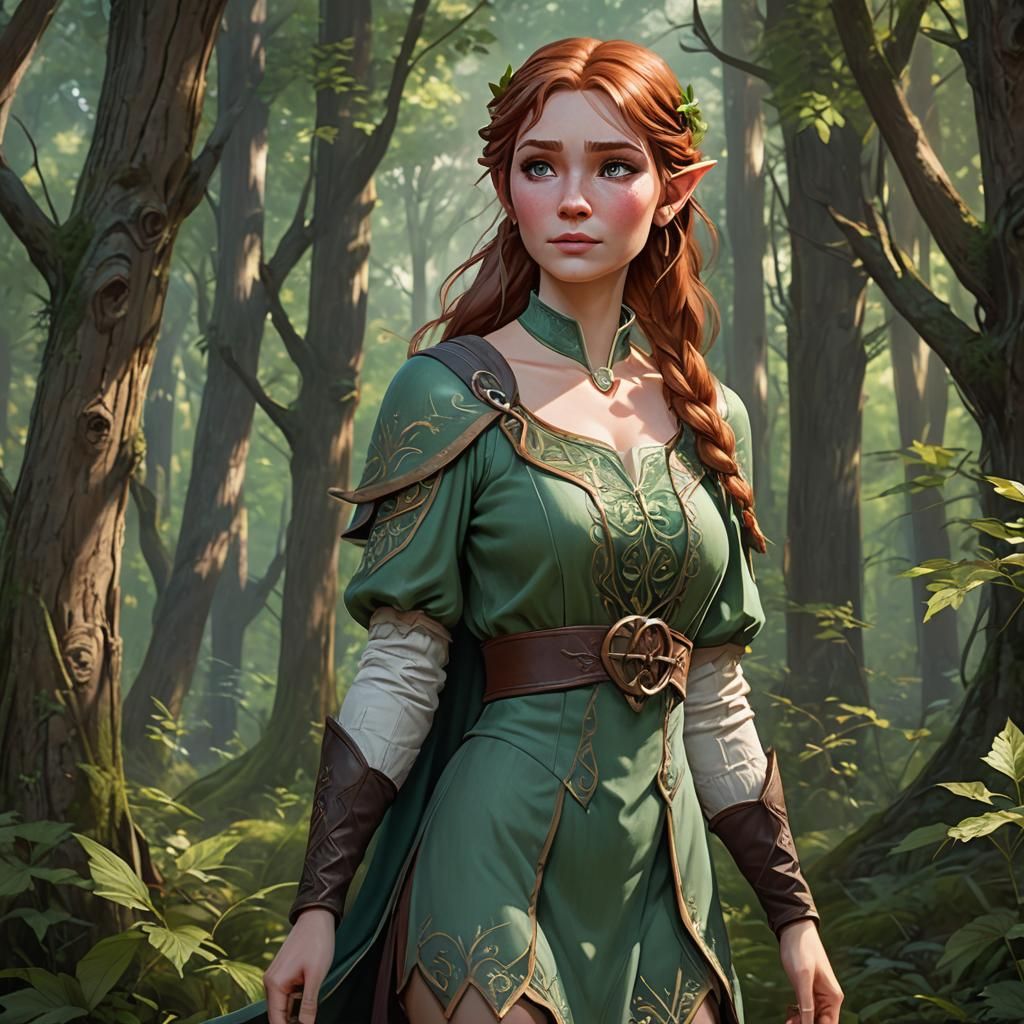 Elf Girl Portrait in Boreal Forest, Detailed Digital Art