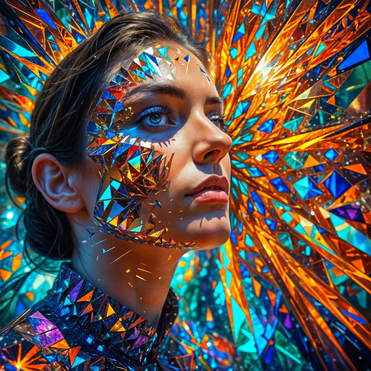 Kaleidoscopic Fractured Geometry with Mirrored Colors