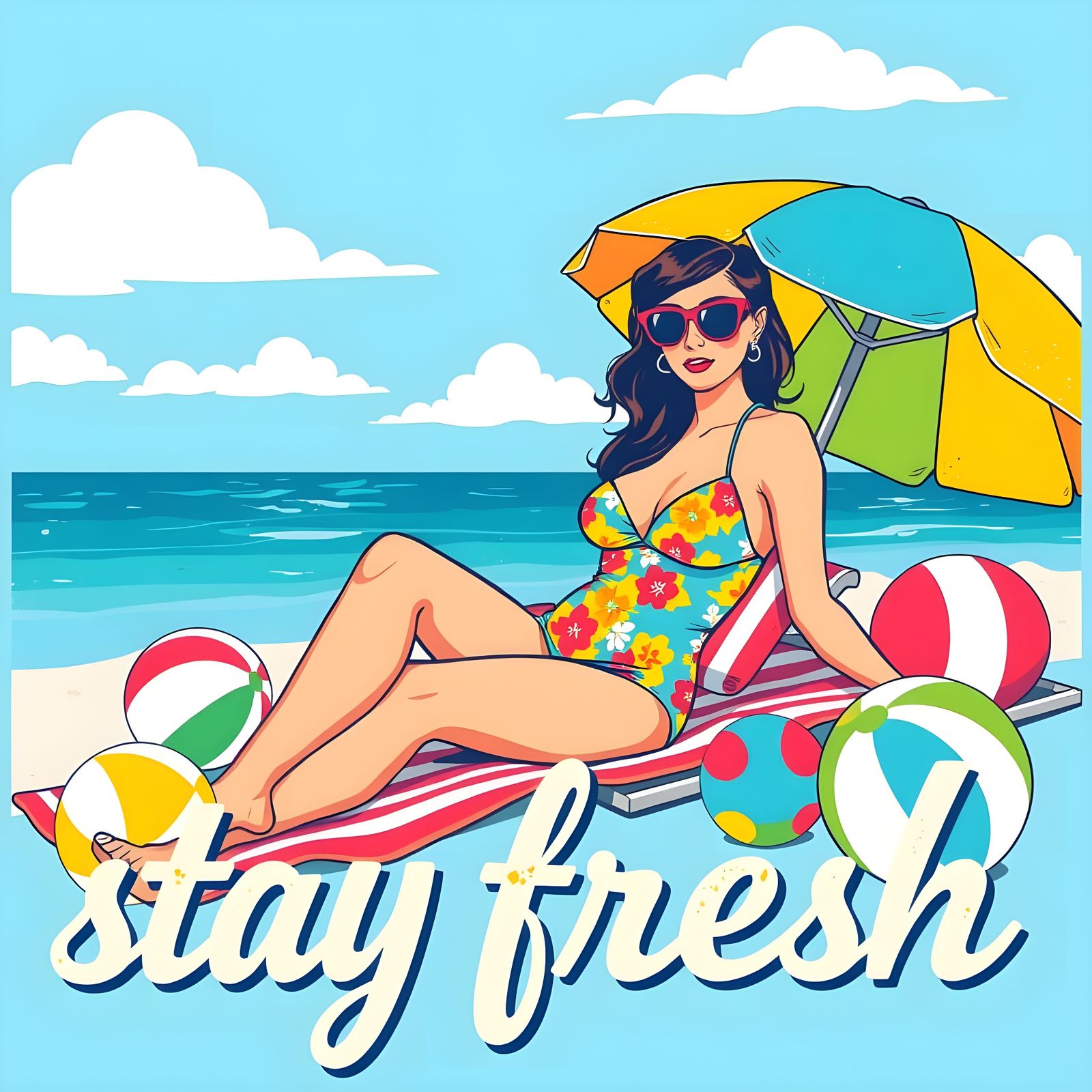 Retro Seaside Resort Poster in Pop Art Style