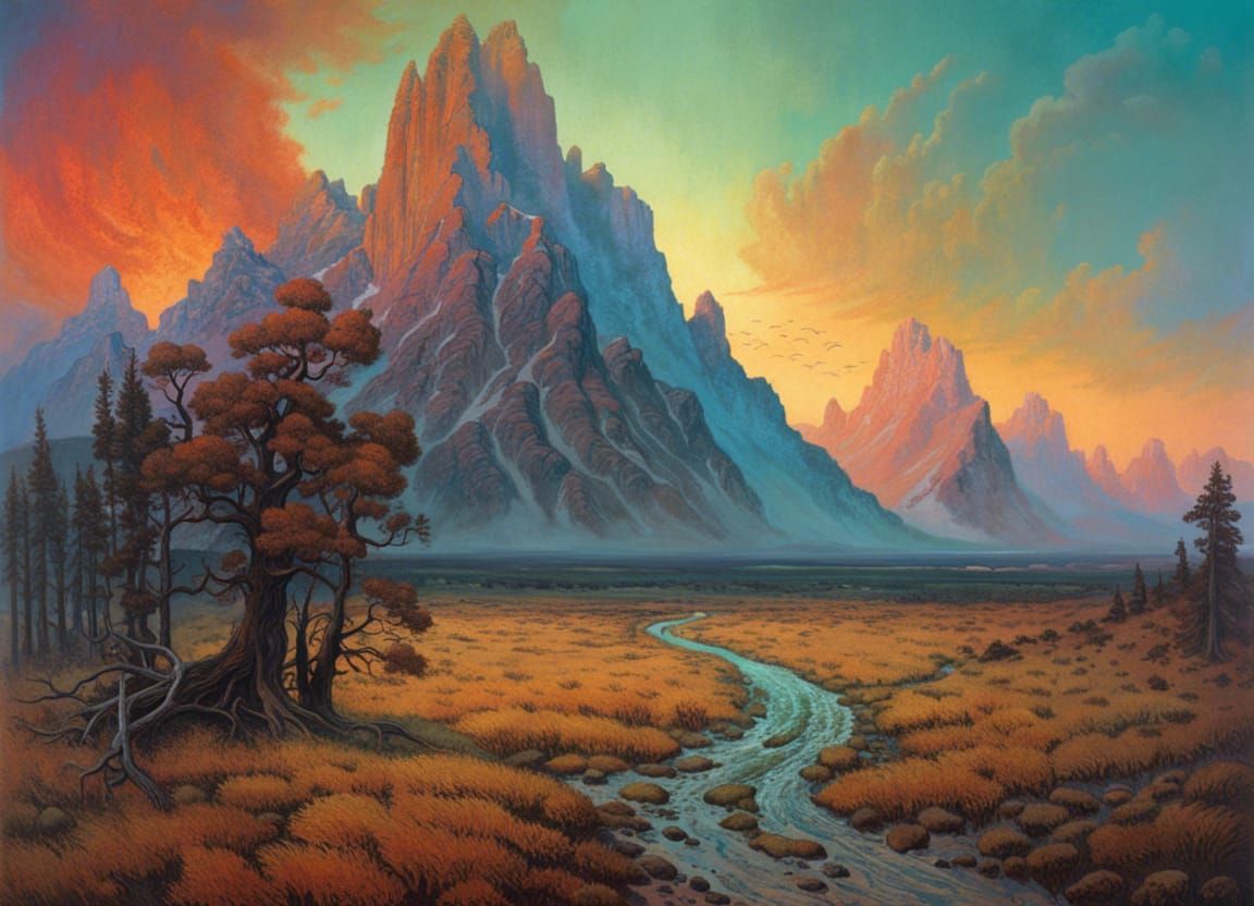 Bleak Wyoming Landscape Art in Dystopian Style