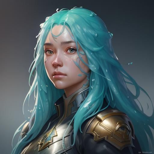 Cute Slime Girl Portrait in Hyperdetailed Style