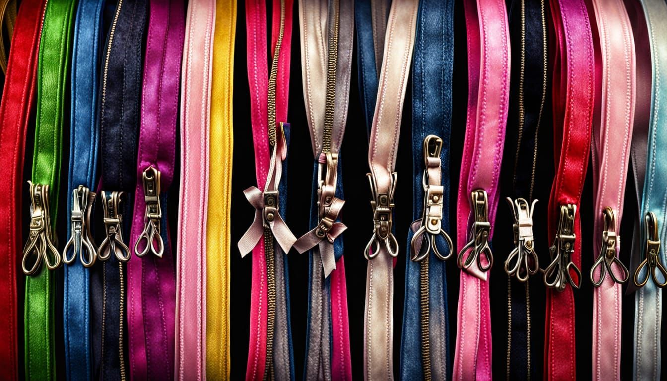 Hyperrealistic Shop Display of Zips, Ribbons, and Bows