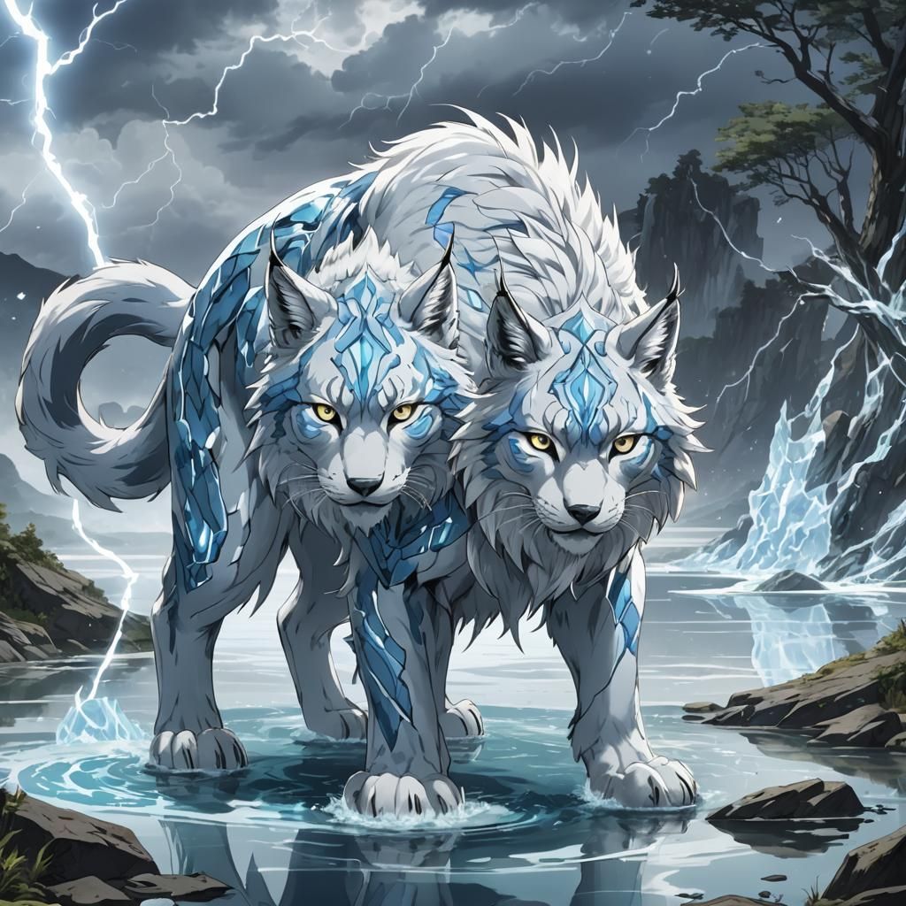 Lightning Lynx and Ice Wolf in Anime Style
