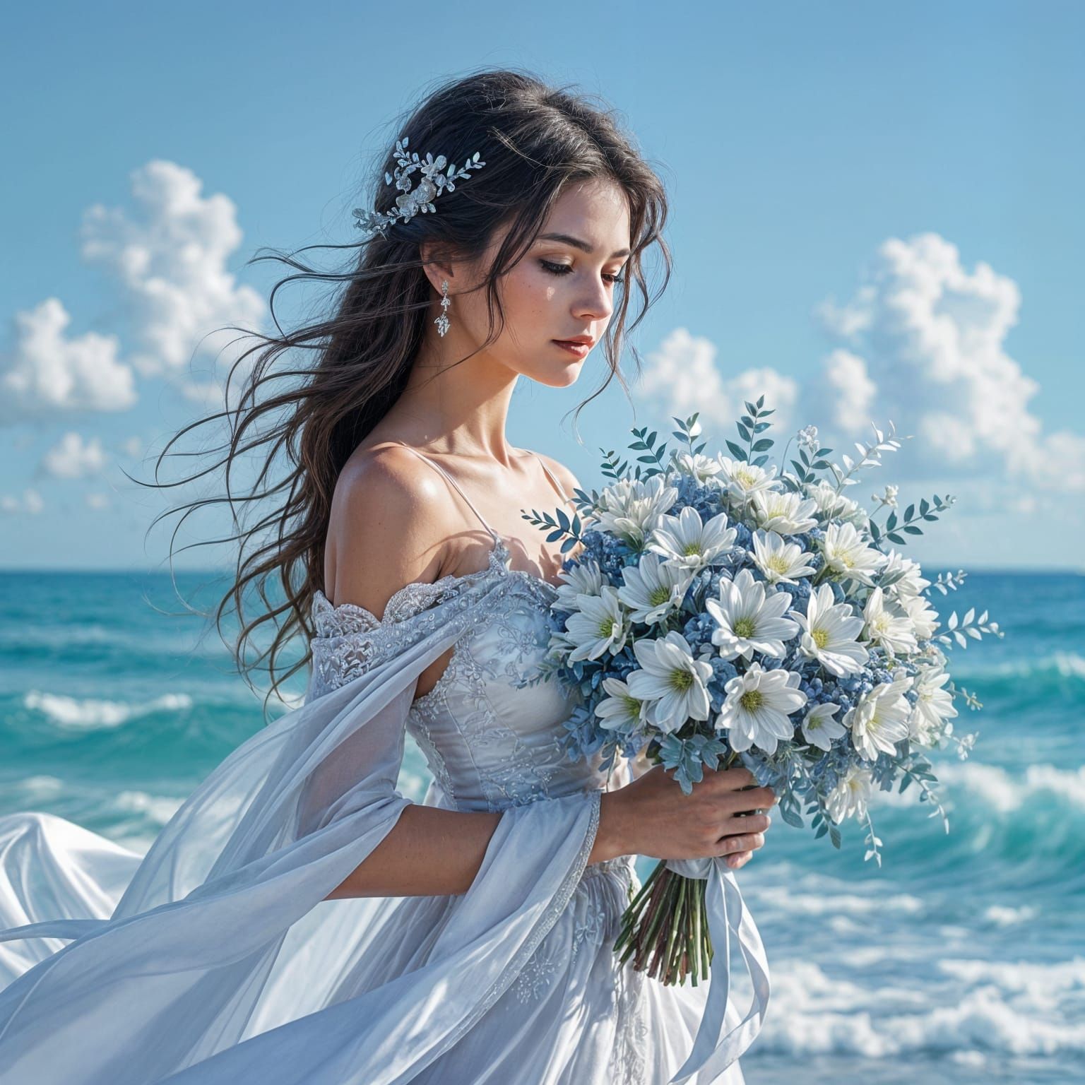 Elegant Silver Silk and Bouquet Arrangement