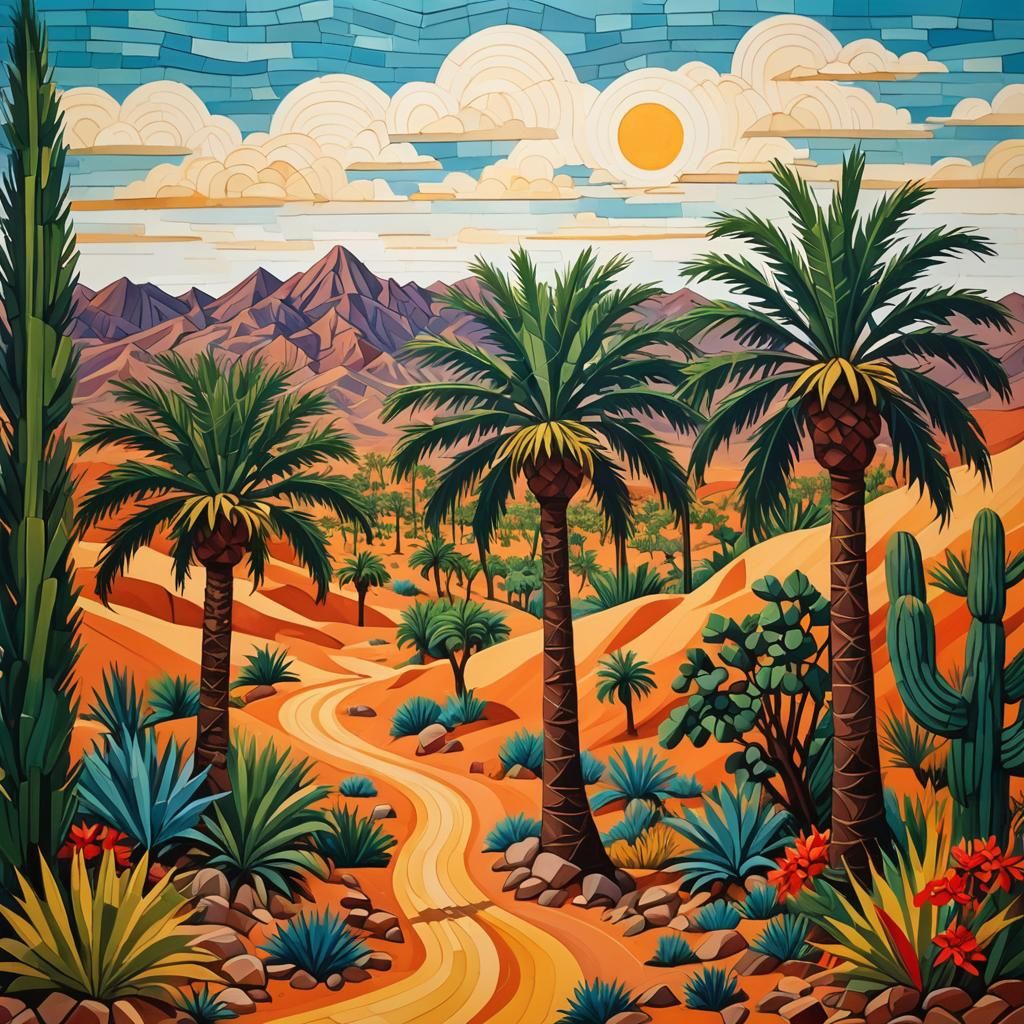 Vibrant Naive Date Palm Trees in Desert Landscape