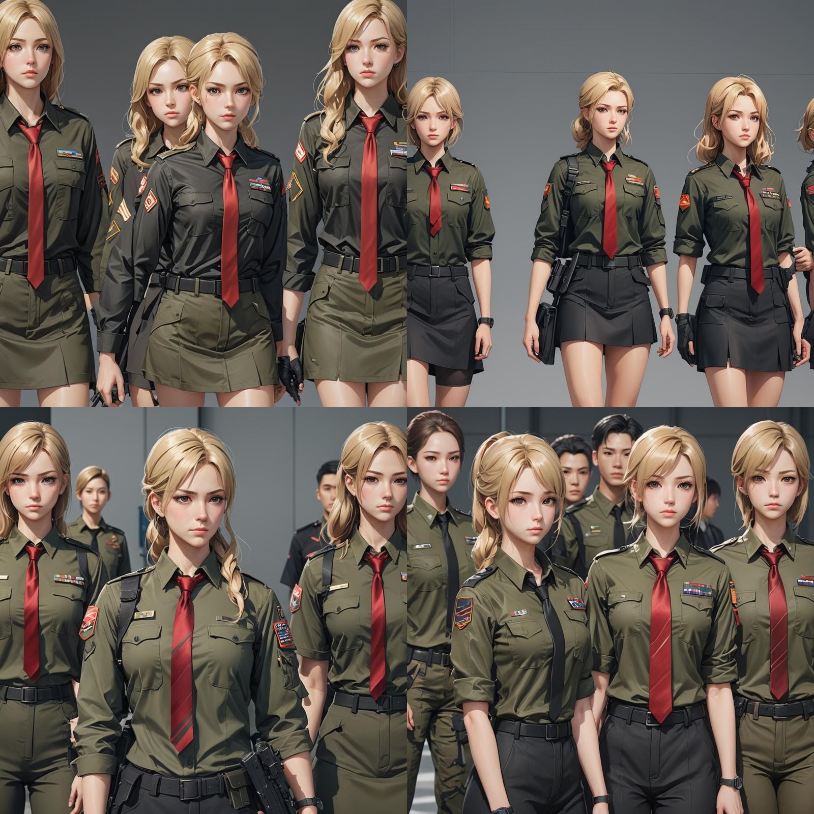 Three Women in Anime Style, Red Ties