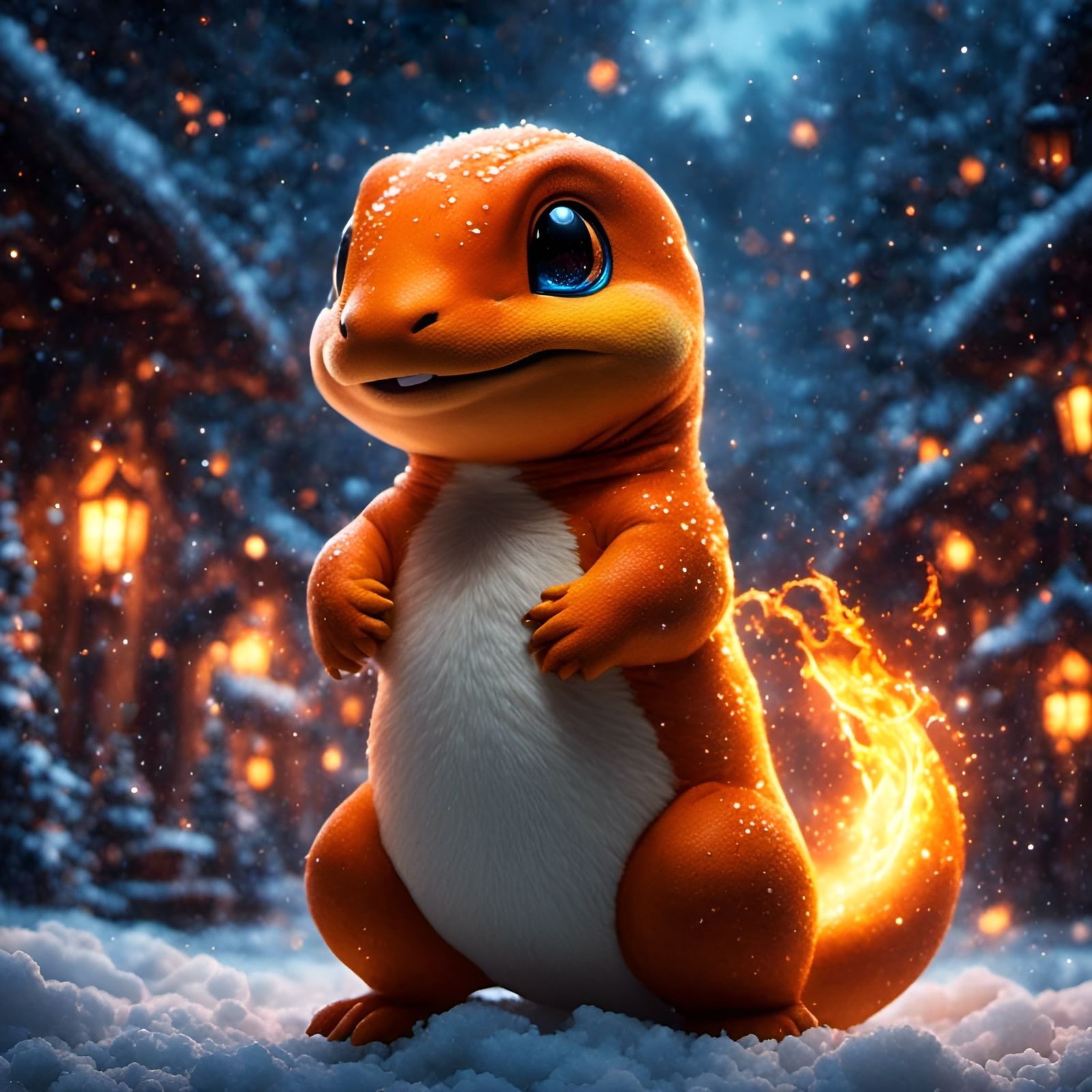 Hyperreal Charmander Portrait on Cosmic Winter Night