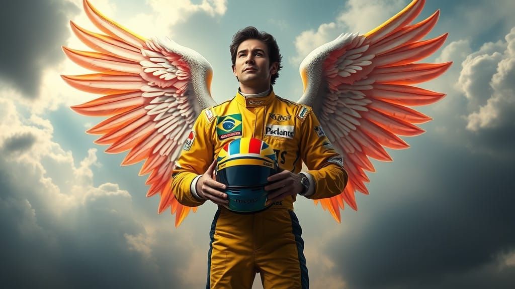 Angelic Racing Hero Ayrton Senna with Brazilian Flag Helmet...