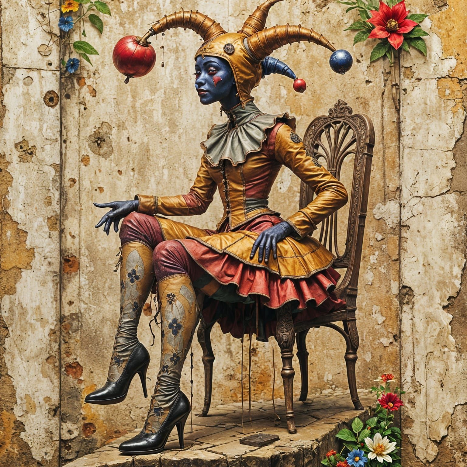 Ethereal Harlequin in Torn Paper Costume