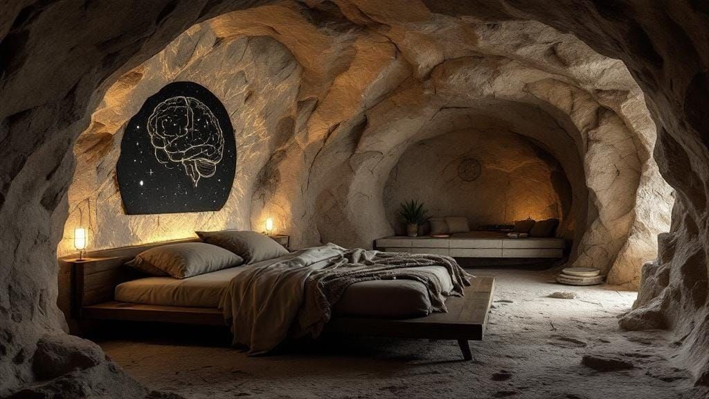Cave Sanctuary Bedroom with Cosmic-Tribal Fusion Style
