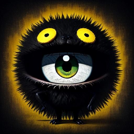 Surreal Furry Spider with Chibi Eyes, 3D Render
