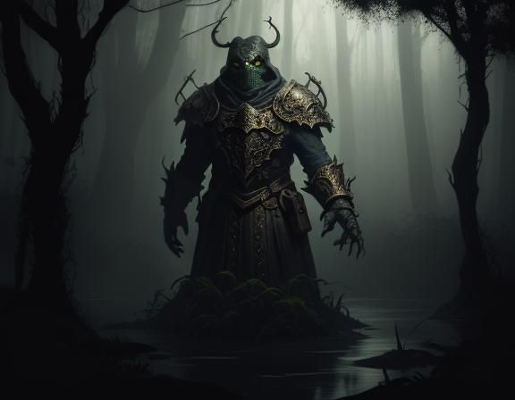 Menacing Bullywug in Mist-Shrouded Swamp: Dark Fantasy Art