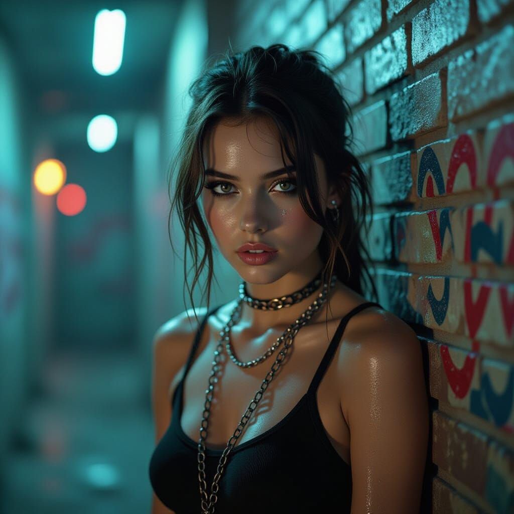 Grungy Club Scene with Girl in Chains