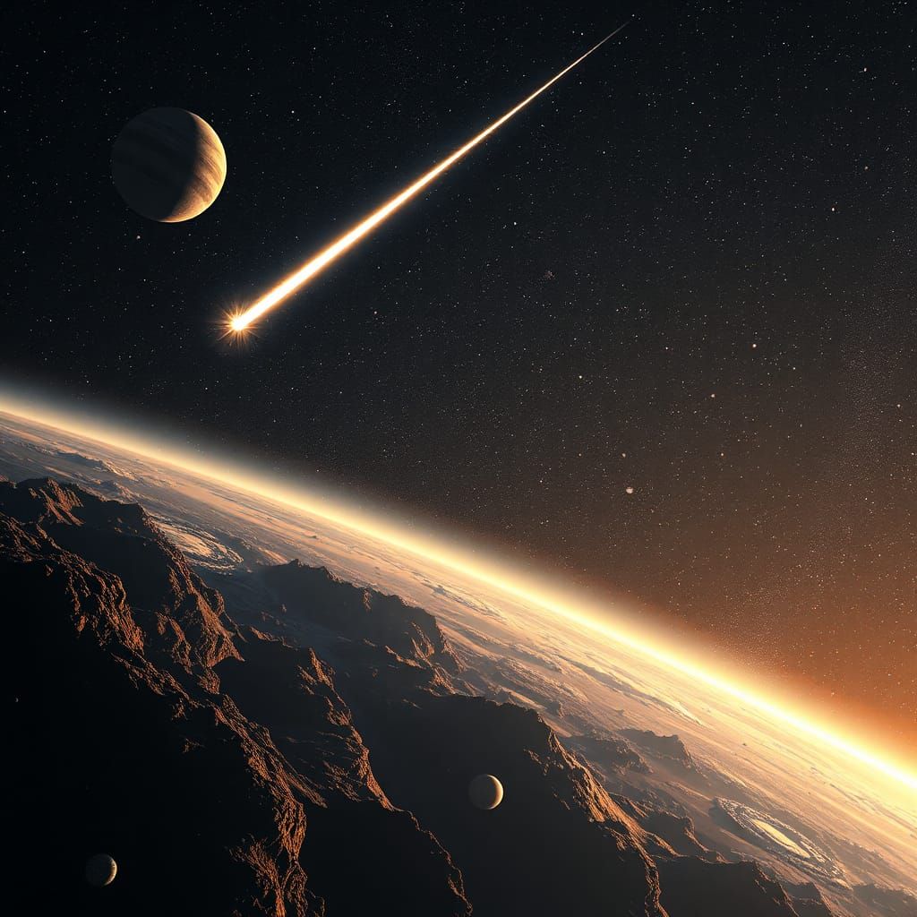 Futuristic Sci-Fi Meteor Soaring Through Starry Expanse