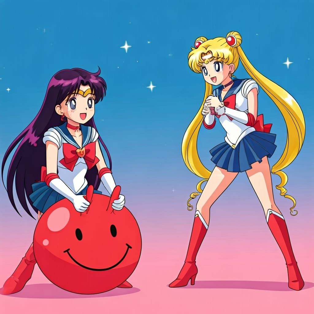 Sailor Moon and Sailor Mars Playful Moment