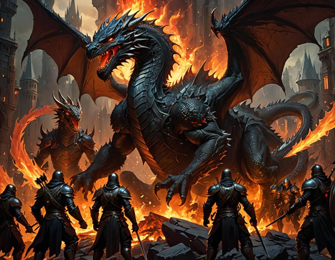 Epic Dragon Confrontation in Dark Fantasy Style
