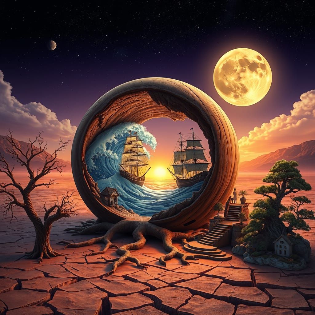Surreal Desert Sphere Reveals Sailing Ship