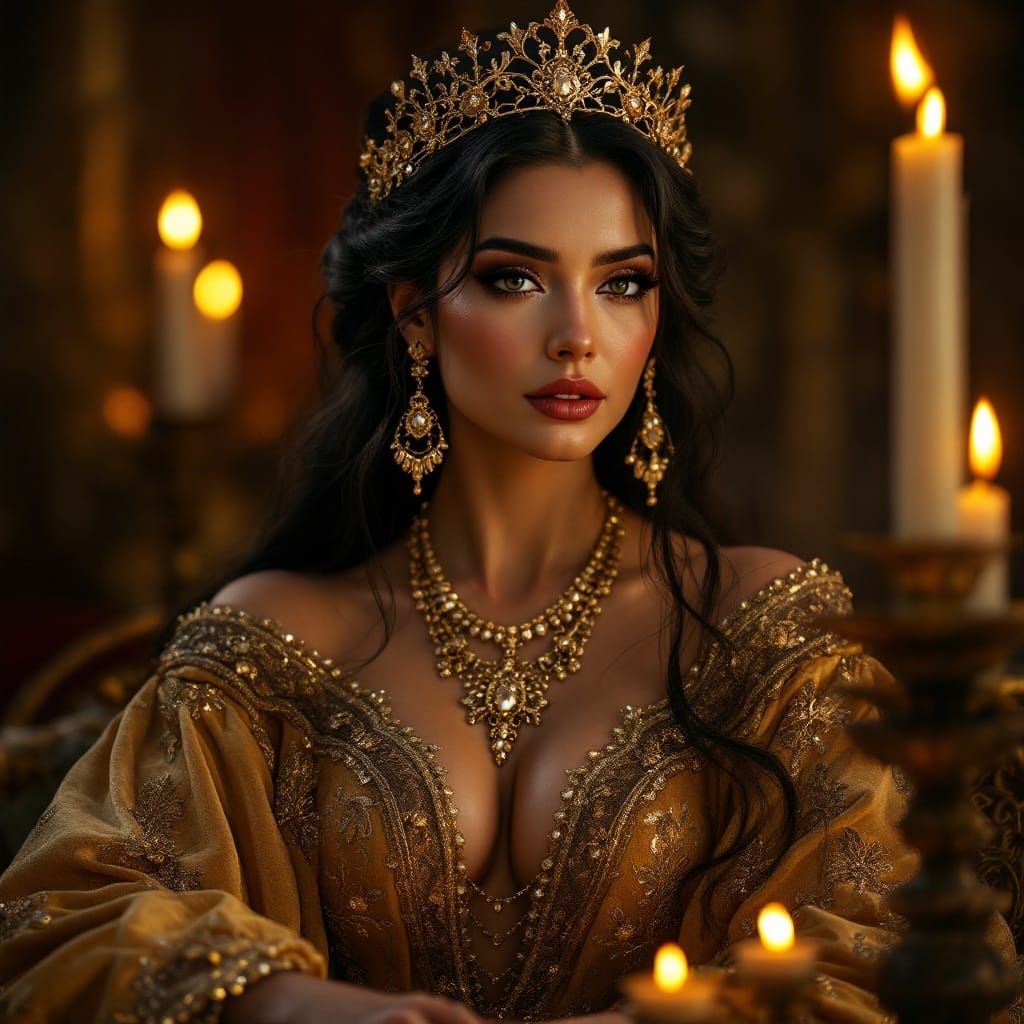 Regal Woman in Golden Ambiance