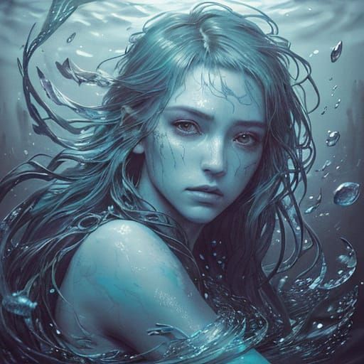 Melancholic Mermaid Trapped in Iridescent Kelp