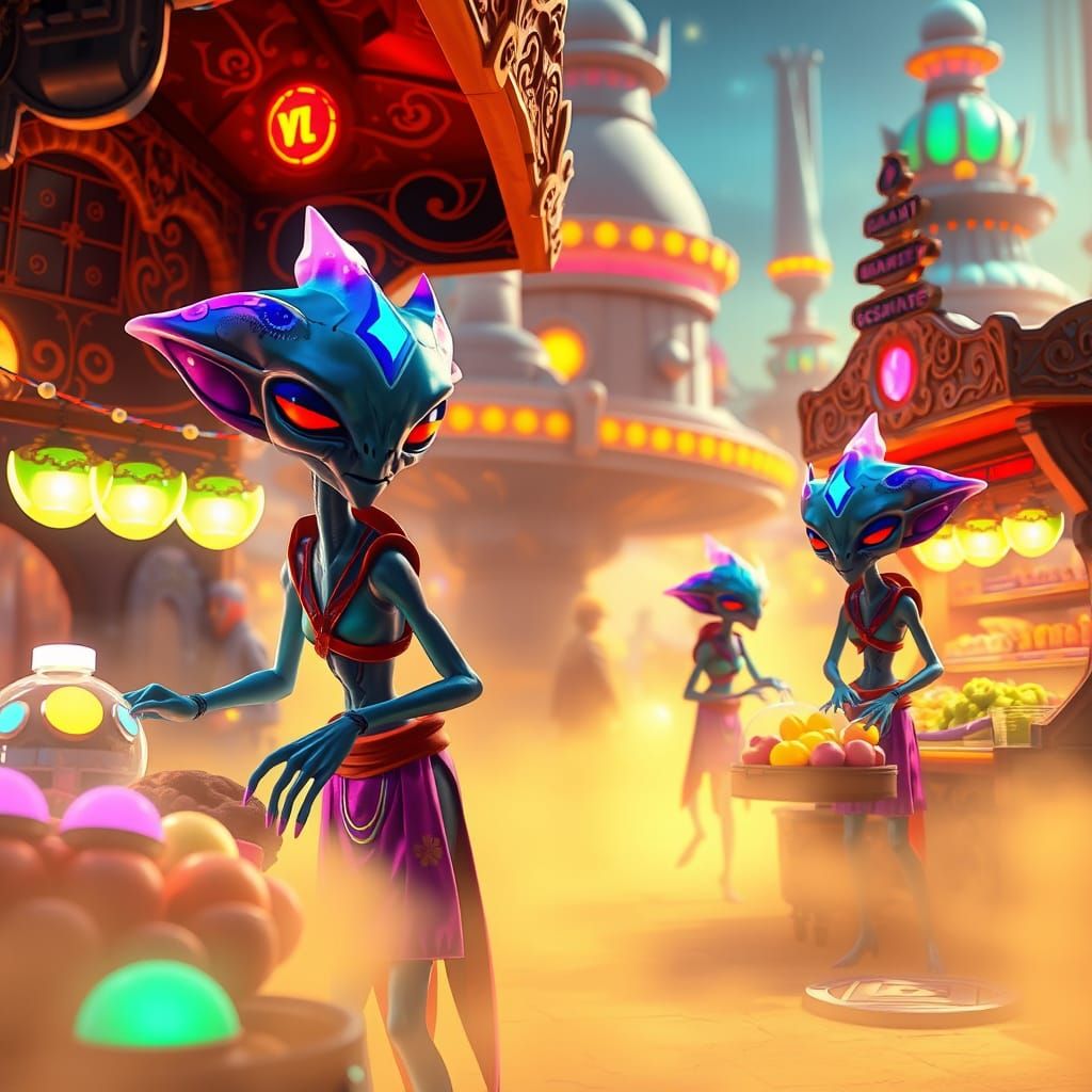 Alien Marketplace: Pixar-Inspired Animation