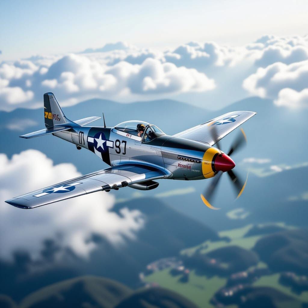 P 51 Mustang Soaring Over Italy: Aviation Photography