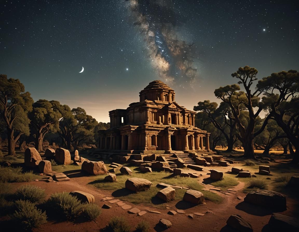 Ancient Pancake Sanctuary at Night in CGI Realism