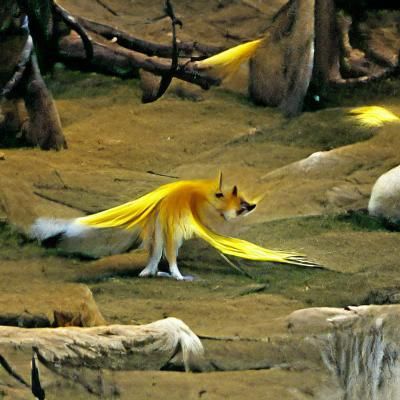 Yellow Two-Tailed Fox Stands Alert