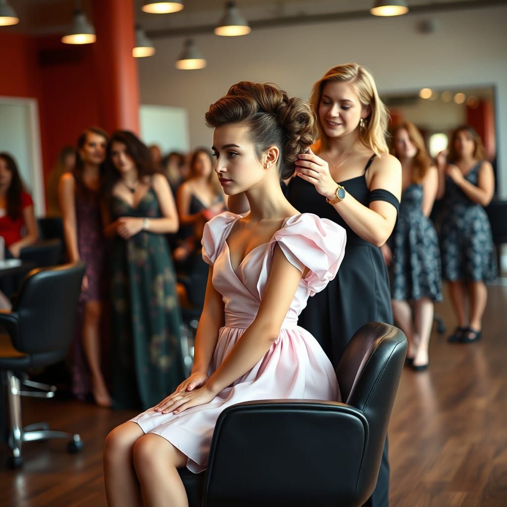 Elegant Androgynous Youth in Prom Dress, Haute Couture Style