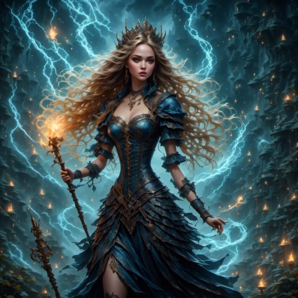 Witch Bound to Stake Amidst Stormy Sky