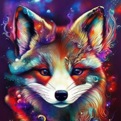 Adorable Fox in Inkblot and Splash Art Style