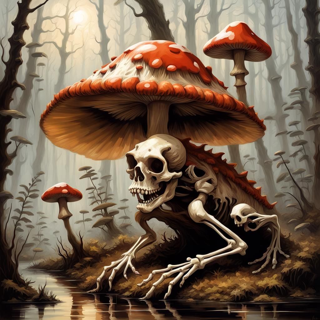 Sinister Spectral Alligator Skeleton in Dark Fantasy Swamp