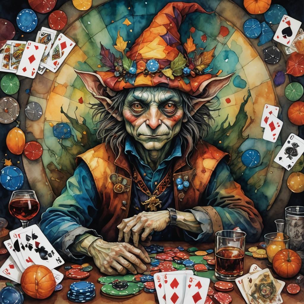 Alcohol Ink Poker Player in Triadic Colors