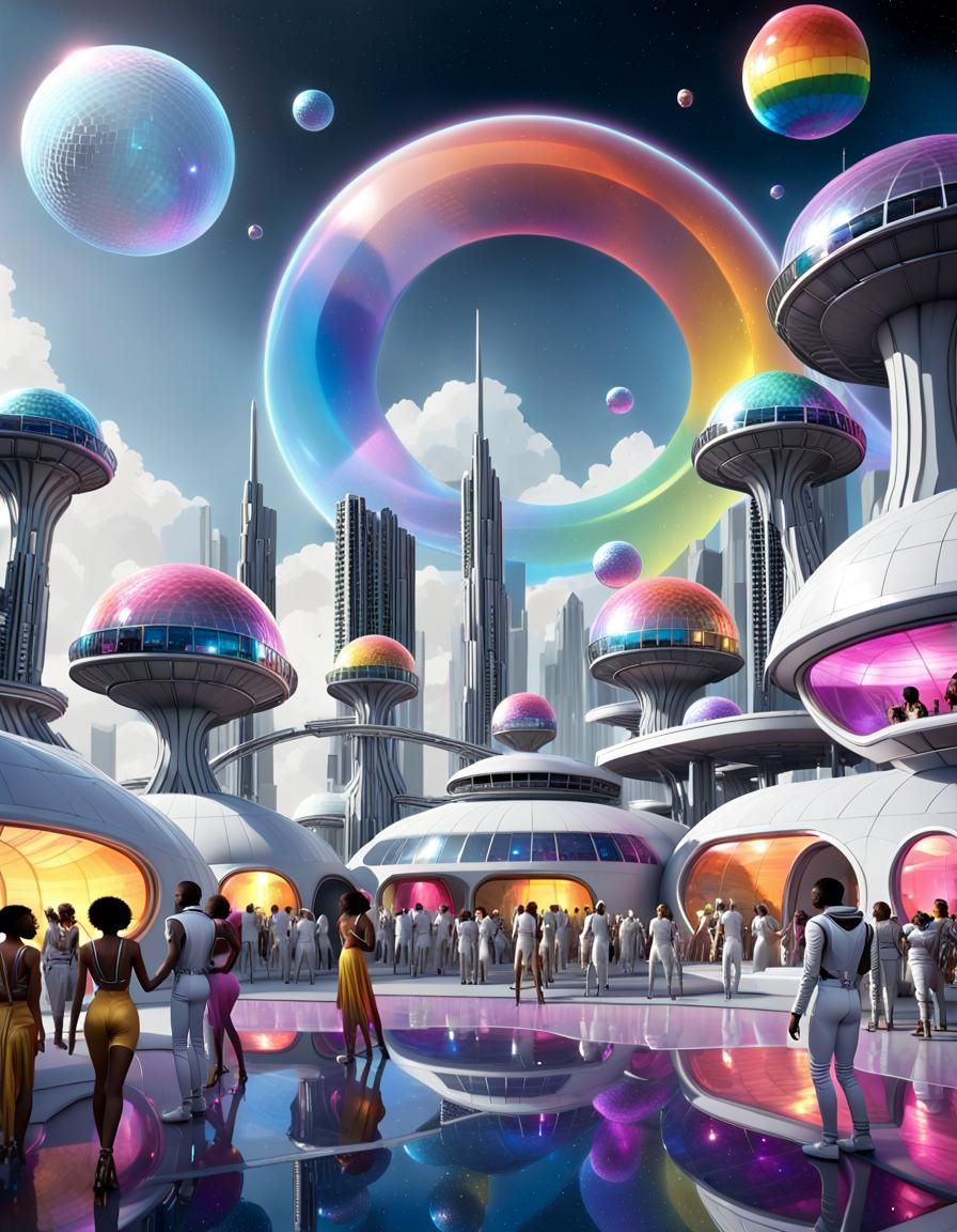 futuristic disco party bubble moonbase city 2