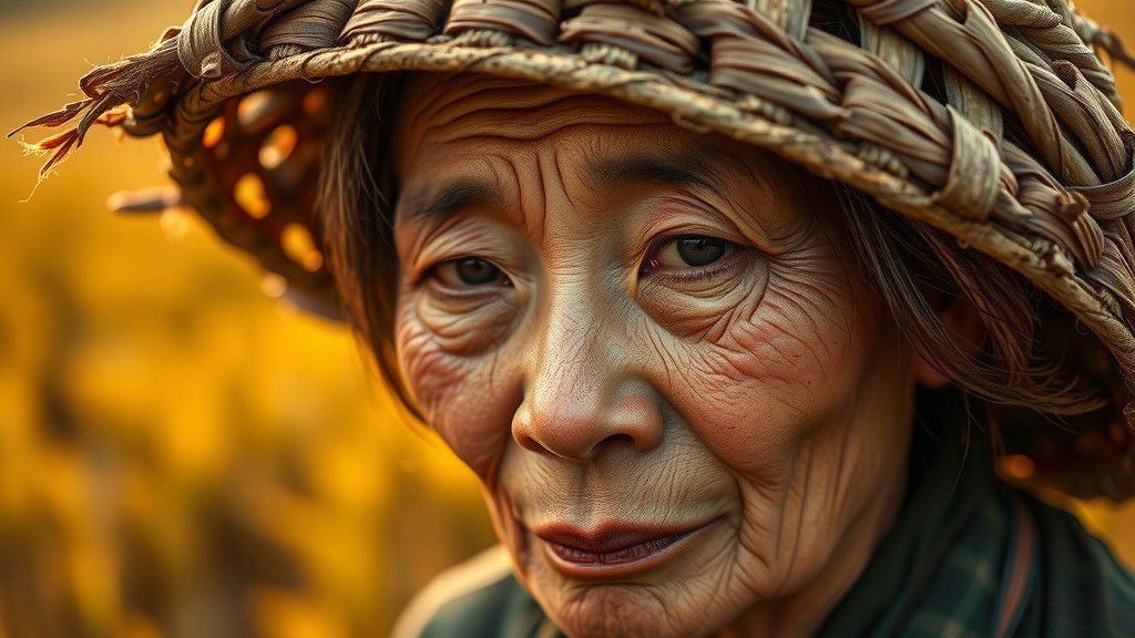 Weathered Asian Farmer in Hyper-Realistic Style