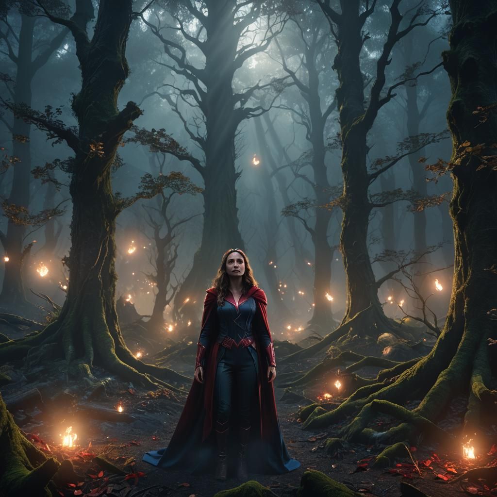 Scarlet Witch in Mystical Forest, Matte Painting