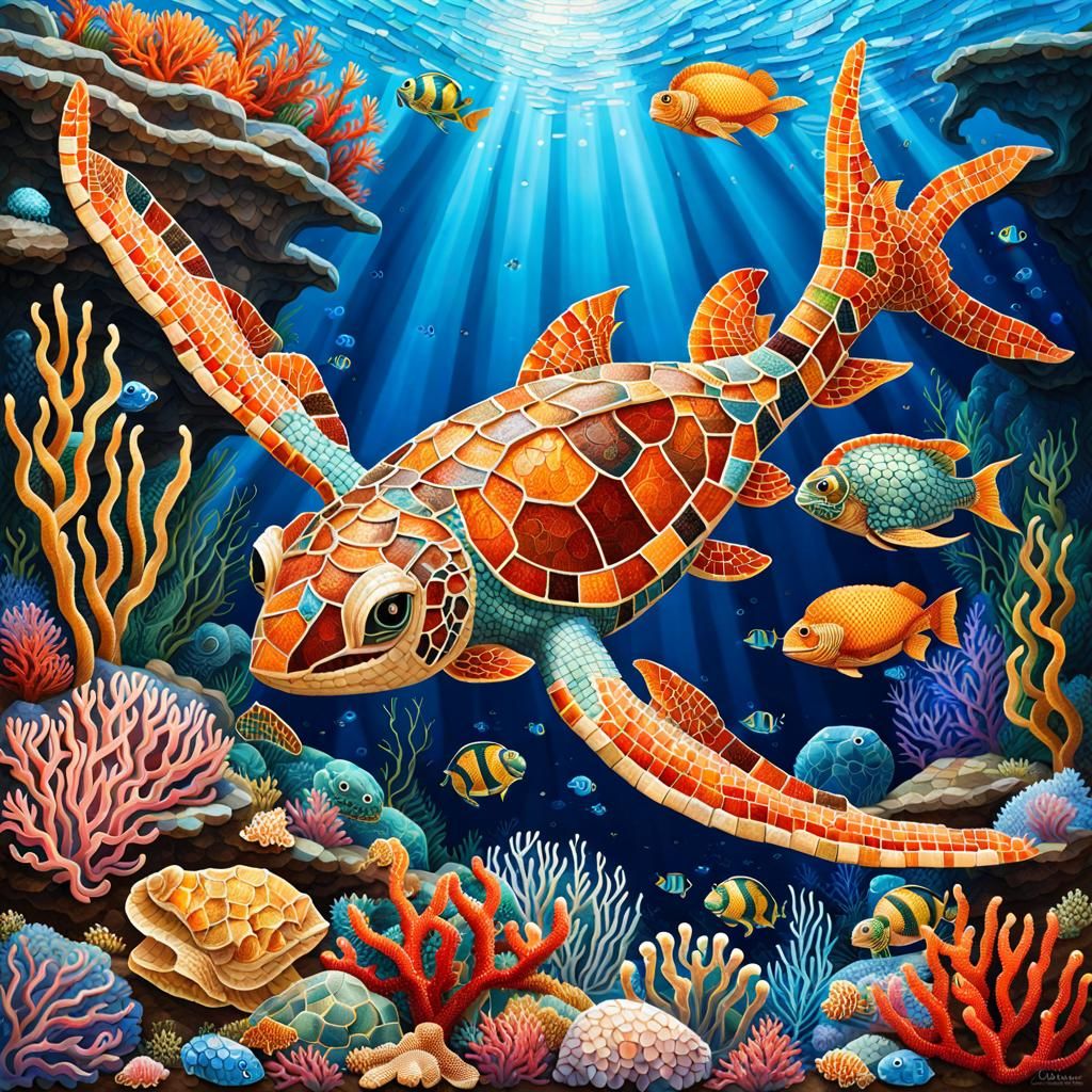 Giant Turtle Mosaic Art