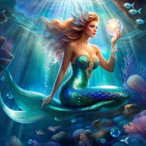 Ethereal Mermaid in a Magical Crystal Reef