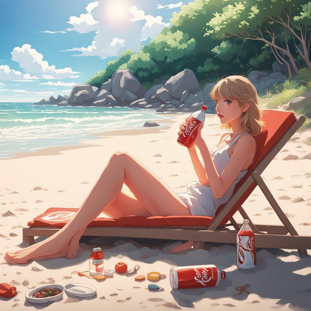 Taylor Swift Sunbathing: Studio Ghibli Anime Style