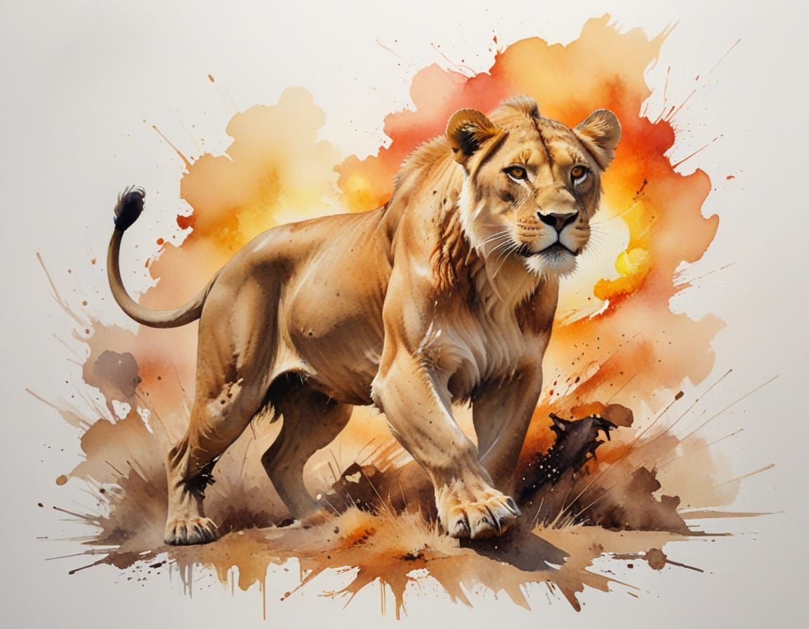 Lioness Hunts Wildebeest at Golden Hour