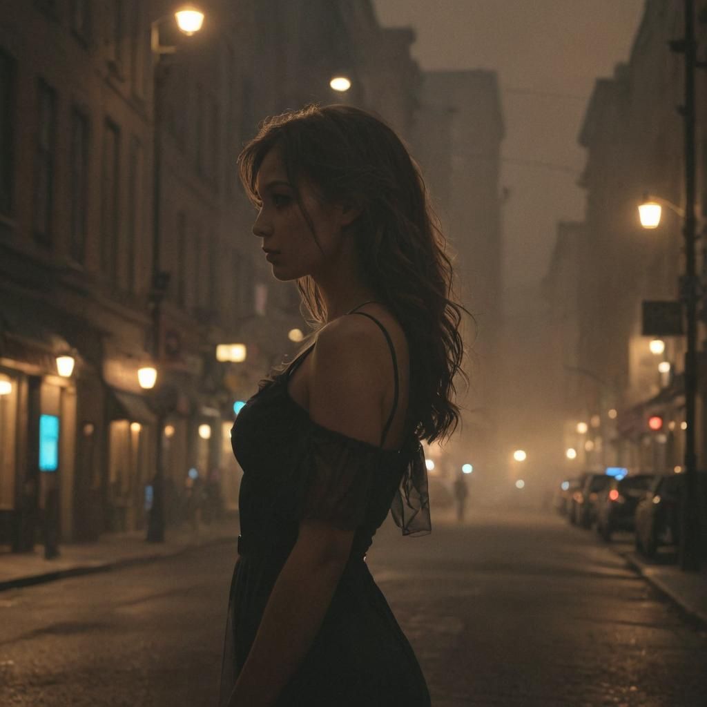 Feminine Silhouette in Quiet Uptown Street