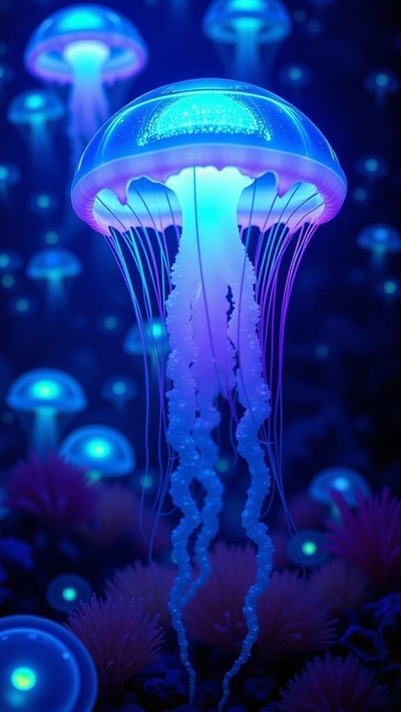 Iridescent Jellyfish Radiating Cerulean Glow
