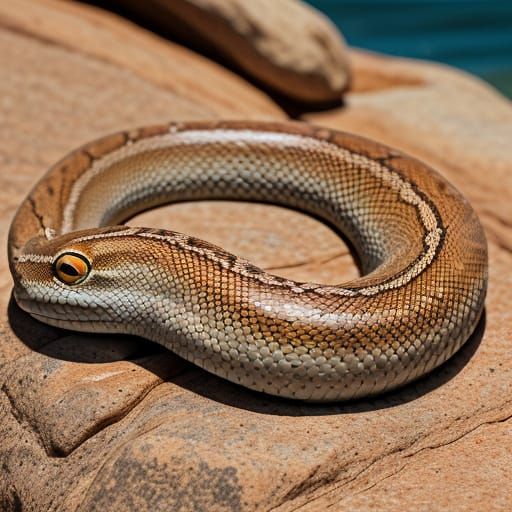 A Burton's Legless Lizard, a snake-lizard with "flap feet," sunning itself on a rock outside of Broome, Australia.