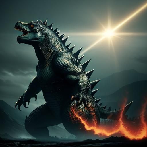 Cinematic Close-Up of Godzilla