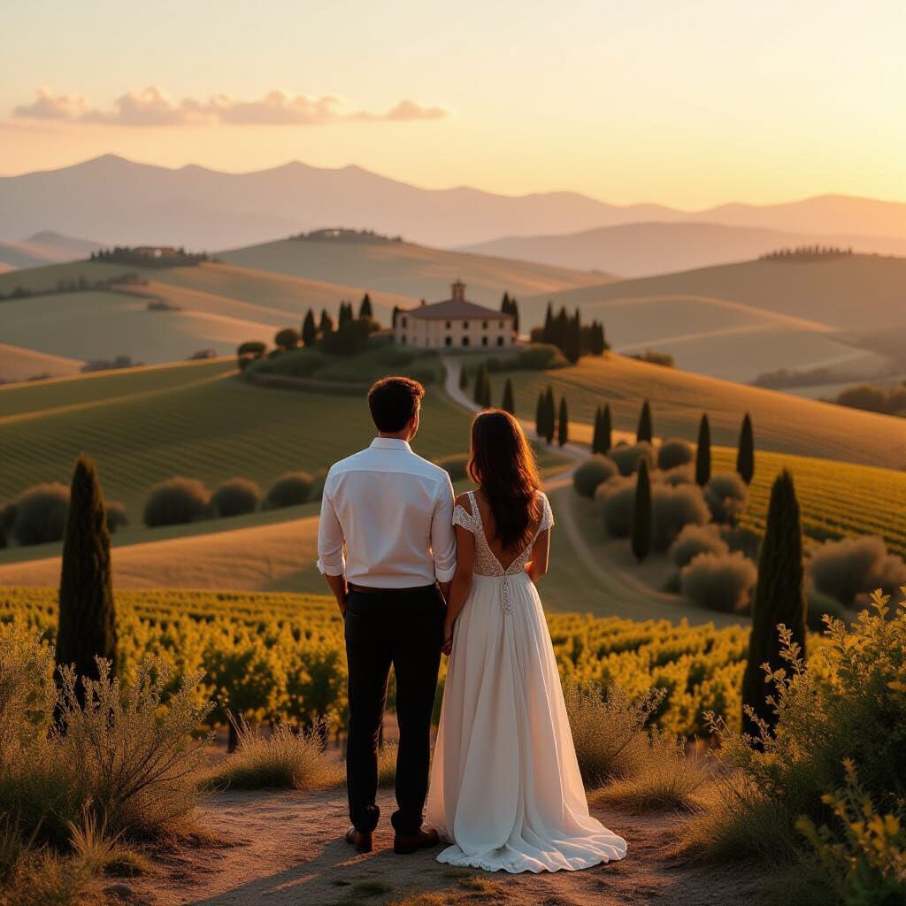 Italian Hilltop Couple in Golden Hour, Film Grain
