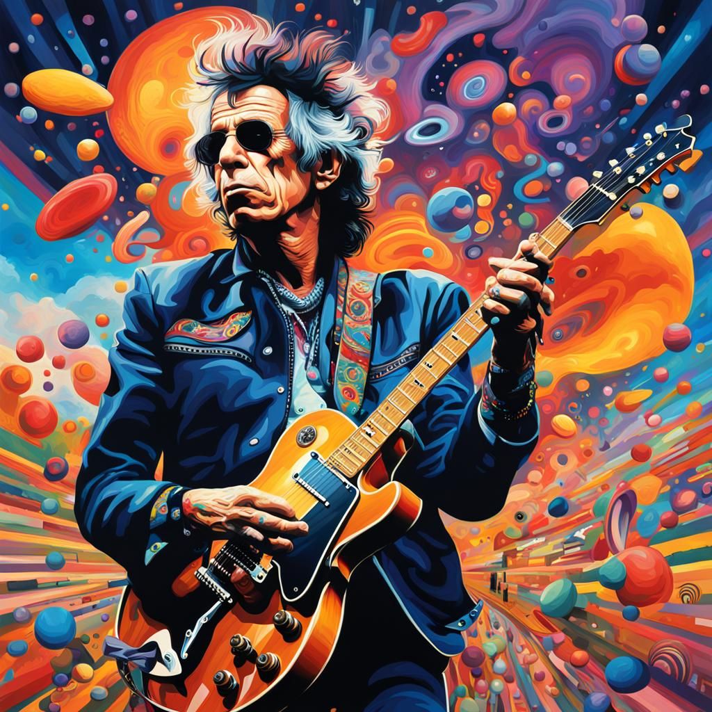 Keith Richards in Psychedelic Splash Art Portrait
