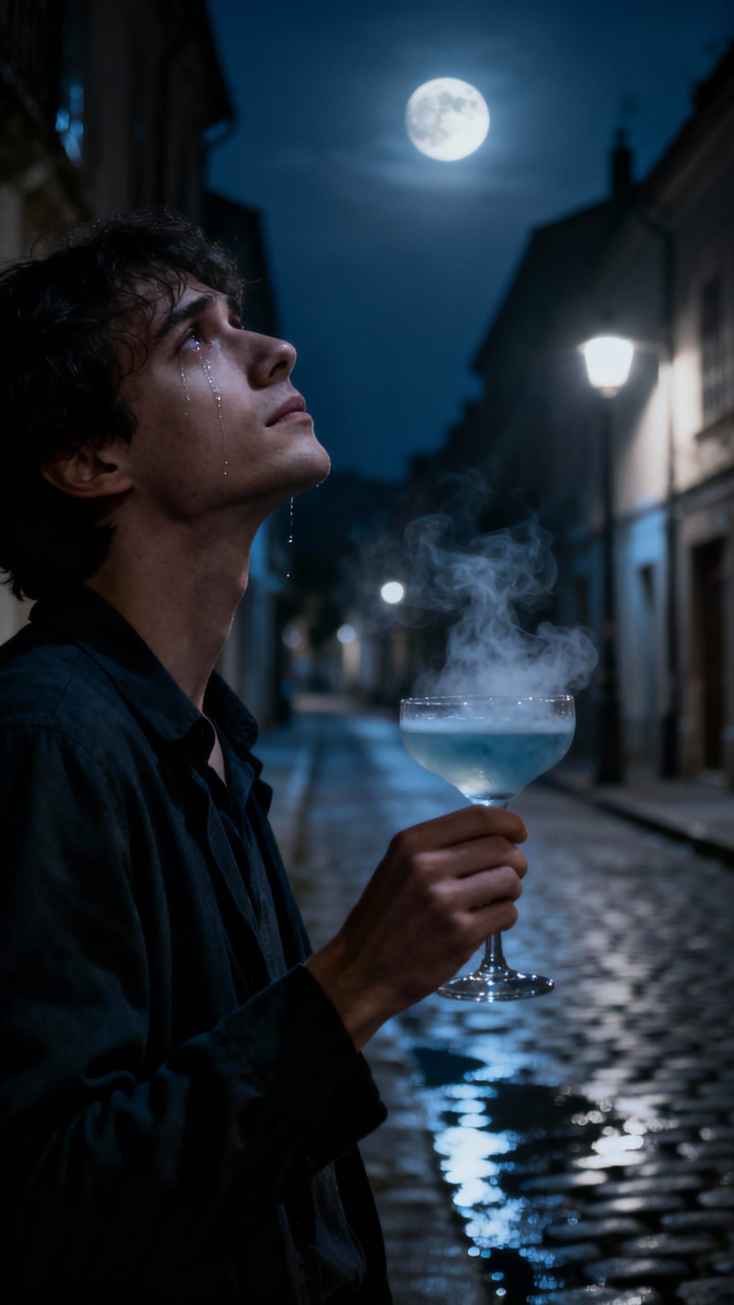 Man Drowning Sorrows Under a Toasting Moon