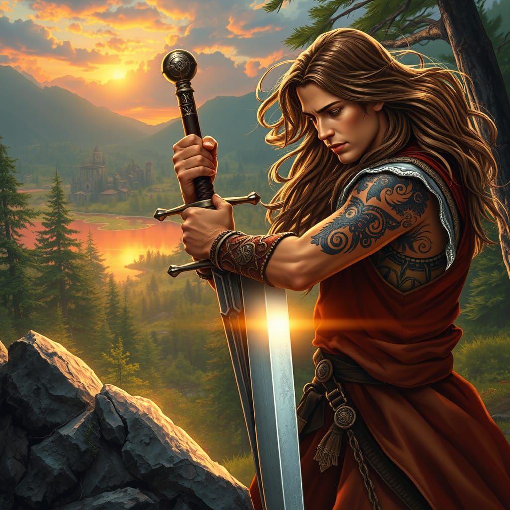 Young King Arthur Pulls Excalibur from Stone